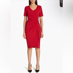 Tahari Asymmetrical Knot Red Sheath Dress